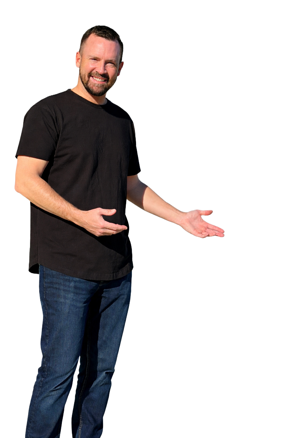 Kevin pointing at his lawn in winter